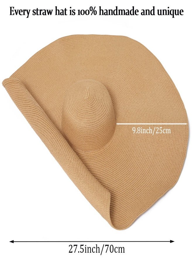 DECHISY Oversized Beach Straw Hat for Women, Fashion Large Wide Brim Visor Hats Handmade Roll Up Floppy Sun Hat for Summer Beach Cap Khaki - Image 3